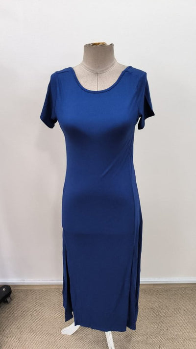 Rochie de damă din viscoză, cu mânecă scurtă, spate decoltată, cu crăpături, 31216