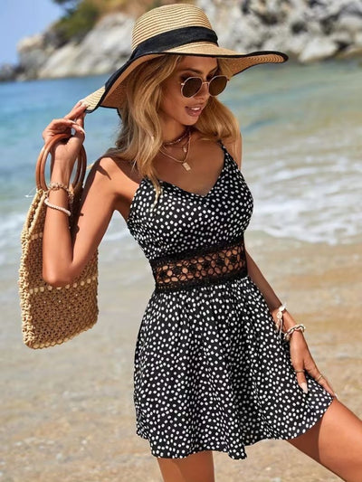Women's Strappy V-Neck Short Jumpsuit with Lace Waist Detail, 31178