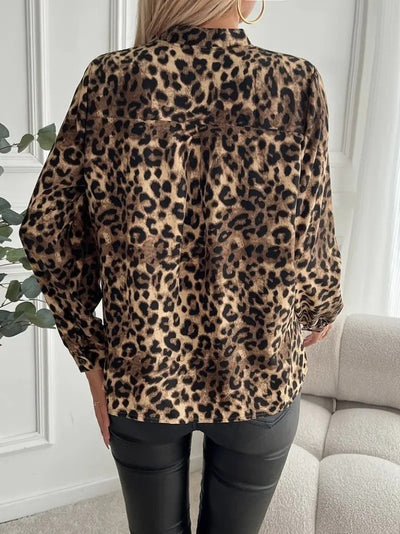Bluz Leopard Model Damă, Mânecă Lungă, Guler în V, 31275