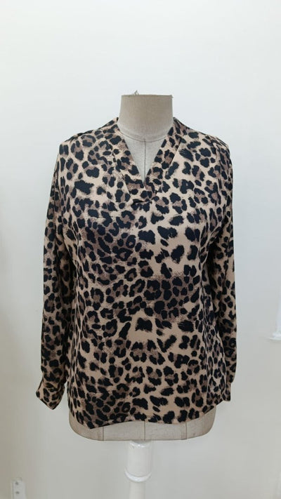 Bluz Leopard Model Damă, Mânecă Lungă, Guler în V, 31275