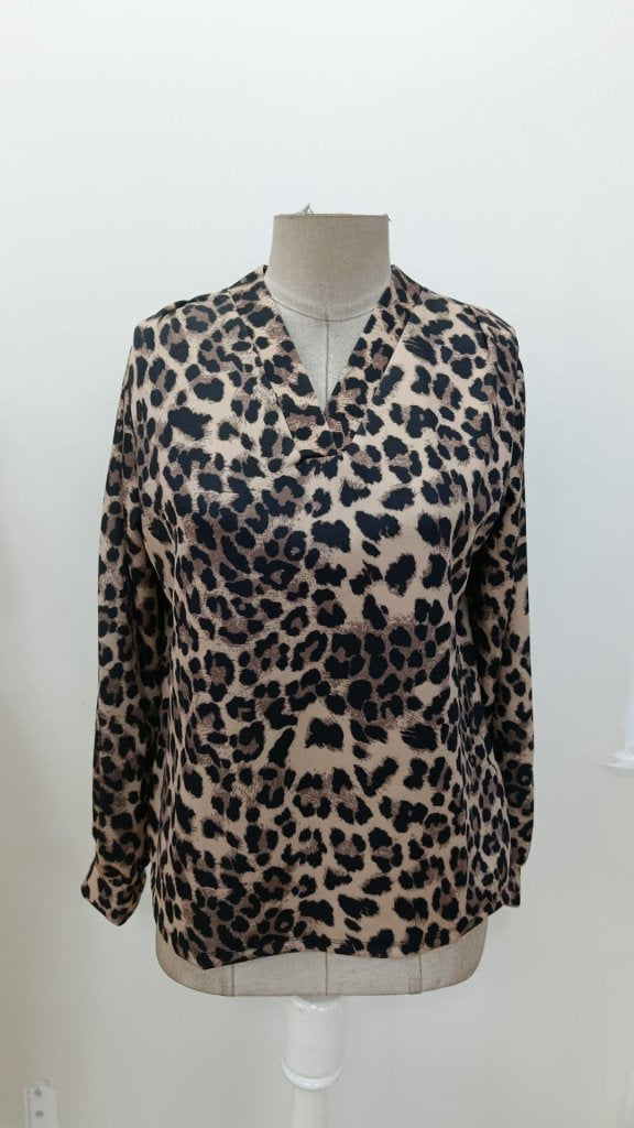 Bluz Leopard Model Damă, Mânecă Lungă, Guler în V, 31275