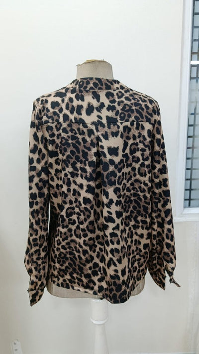 Bluz Leopard Model Damă, Mânecă Lungă, Guler în V, 31275