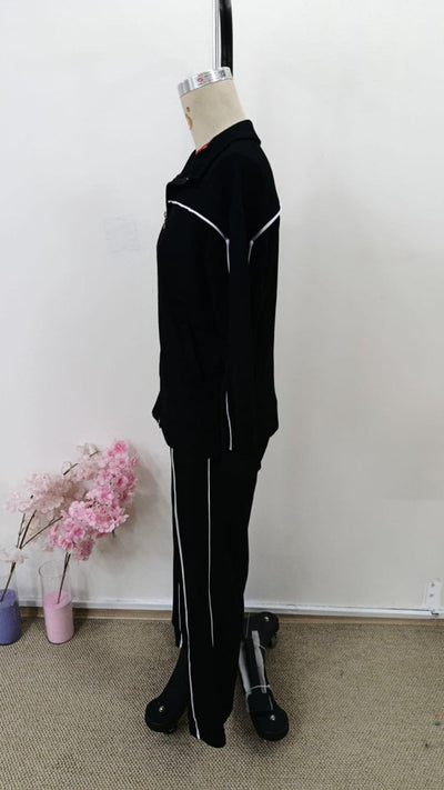 Set de două piese pentru femei, din modal, cu bluză și pantaloni, cu mânecă lungă și fermoar frontal, 31991