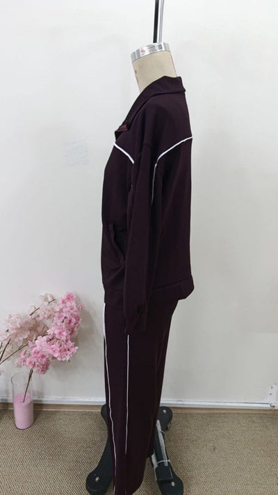 Set de două piese pentru femei, din modal, cu bluză și pantaloni, cu mânecă lungă și fermoar frontal, 31991