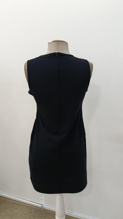 Rochie scurtă din crep importat, bicoloră, asimetrică, fără curea, cu guler rotund și bretele, pentru femei, 31316