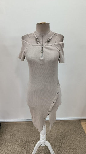 Rochie de damă cu bretele, fermoar frontal, croială asimetrică, model corset cu nervuri groase, 31329