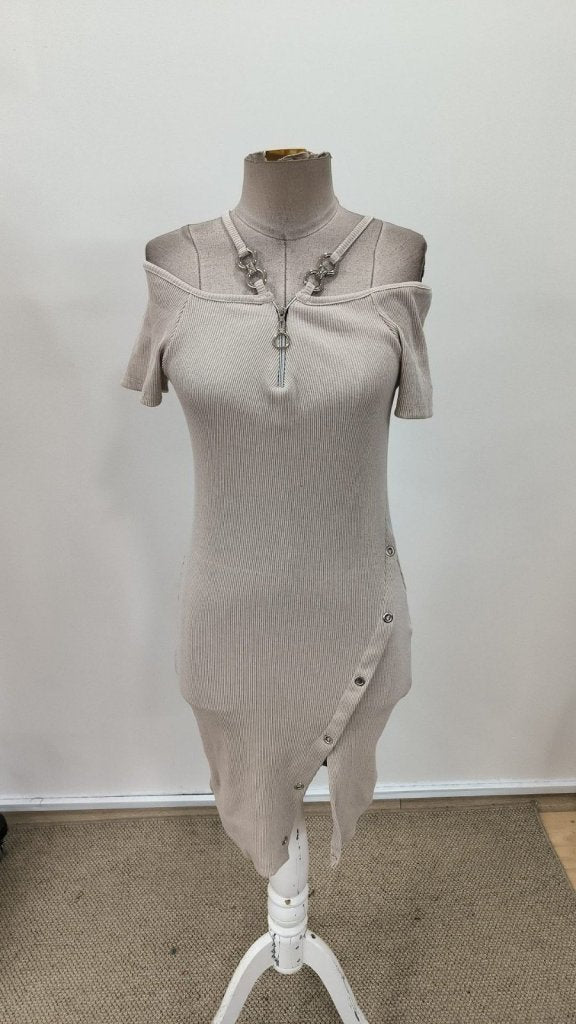 Rochie de damă cu bretele, fermoar frontal, croială asimetrică, model corset cu nervuri groase, 31329