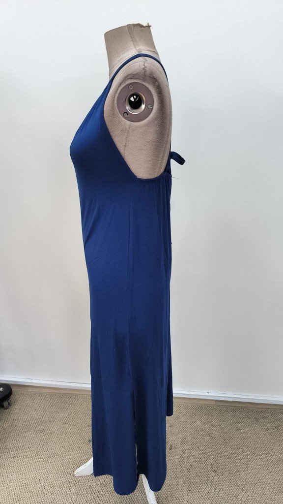 Kadın Omuzlardan Açık Boyundan Bağlamalı Arkası çapraz Detaylı Uzun Viskon Elbise , 31338