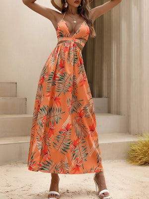 Rochie lungă Supreme pentru femei, cu imprimeu, decolteu în V, bretele, slipul, 31352