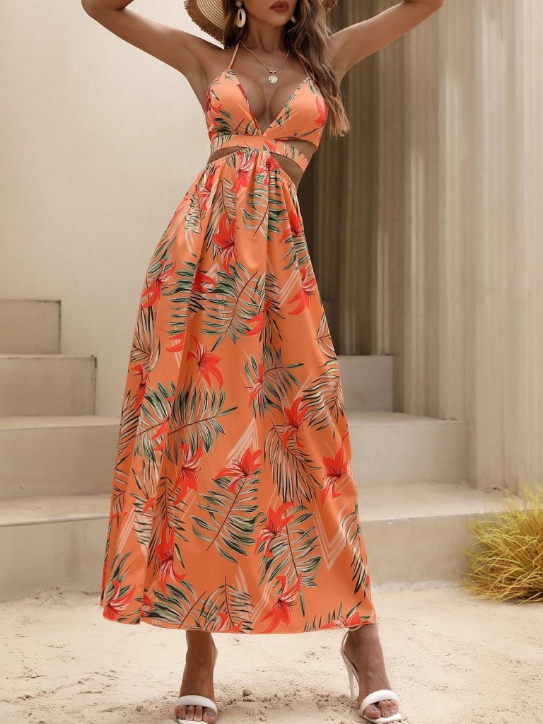 Rochie lungă Supreme pentru femei, cu imprimeu, decolteu în V, bretele, slipul, 31352
