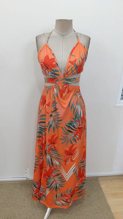 Rochie lungă Supreme pentru femei, cu imprimeu, decolteu în V, bretele, slipul, 31352