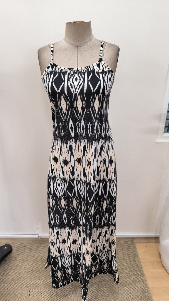 Rochie lungă Supreme cu imprimeu, decolteu în V și bretele pentru femei, 31502