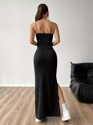 Kadın Ip Askılı Yandan Yırtmaçlı Uzun Dalgıç Elbise , 31563