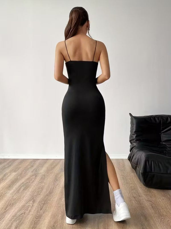 Kadın Ip Askılı Yandan Yırtmaçlı Uzun Dalgıç Elbise , 31563