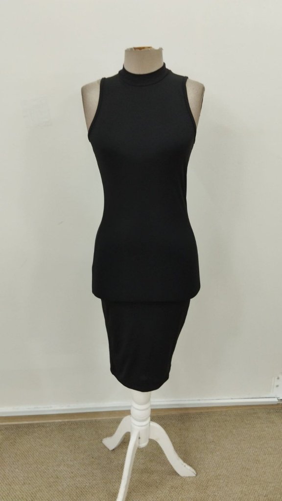 Rochie scurtă de damă cu guler înalt, fără mâneci, model scuba, 31566