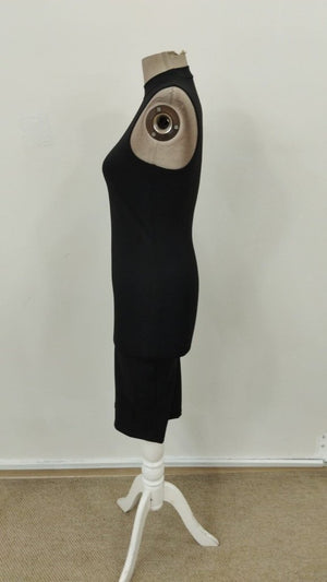 Rochie scurtă de damă cu guler înalt, fără mâneci, model scuba, 31566