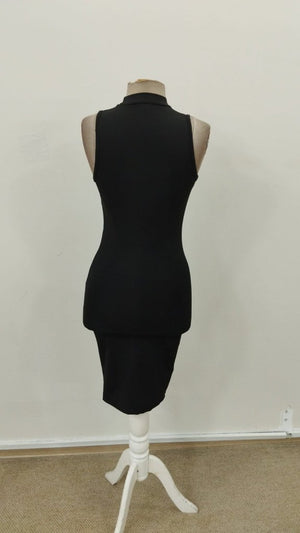 Rochie scurtă de damă cu guler înalt, fără mâneci, model scuba, 31566