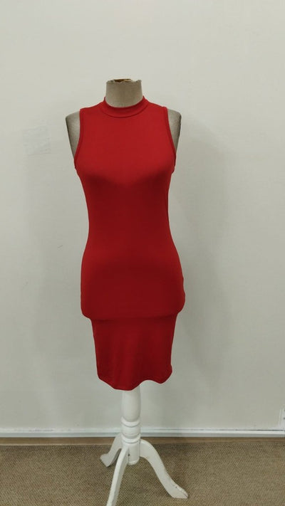 Rochie scurtă de damă cu guler înalt, fără mâneci, model scuba, 31568