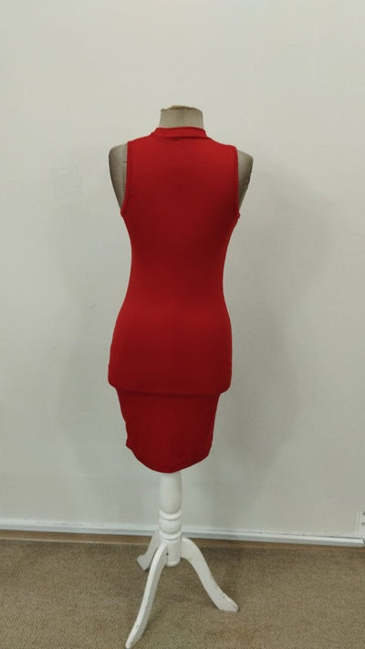 Rochie scurtă de damă cu guler înalt, fără mâneci, model scuba, 31568