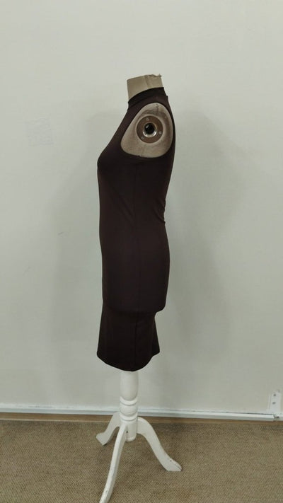 Rochie scurtă de damă cu guler înalt, fără mâneci, model scuba, 31569