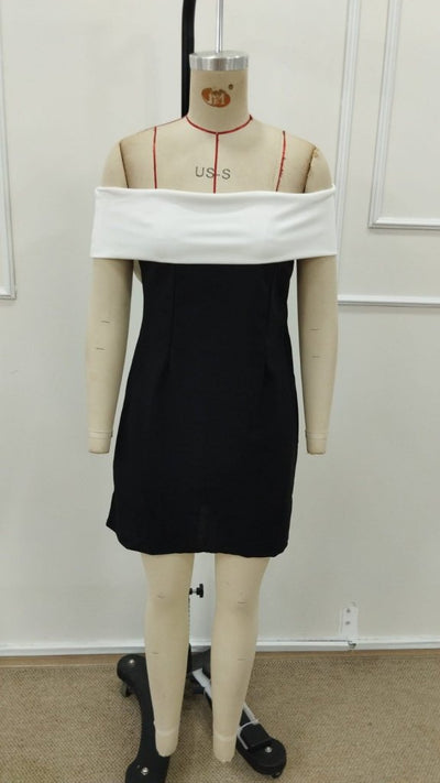 Rochie scurtă de damă din crep importat, cu mânecă scurtă și decolteu Madonna, cu panglică la spate, 31591