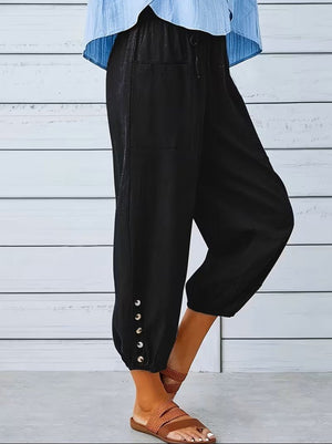Pantaloni damă cu talie elastică și șnur de strângere, 34632
