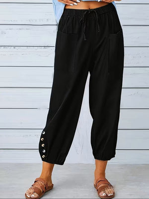 Pantaloni damă cu talie elastică și șnur de strângere, 34632