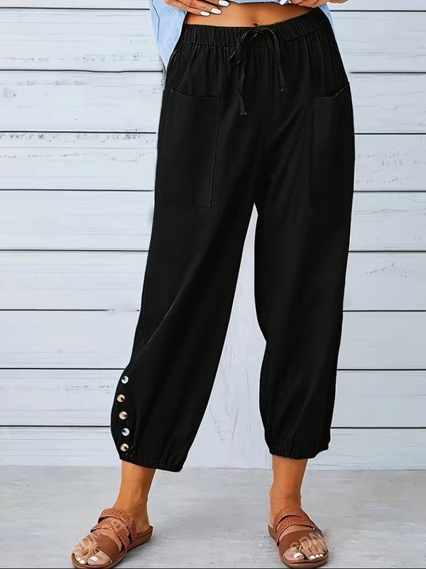 Pantaloni damă cu talie elastică și șnur de strângere, 34632