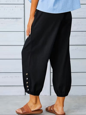 Pantaloni damă cu talie elastică și șnur de strângere, 34632