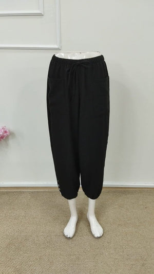 Pantaloni damă cu talie elastică și șnur de strângere, 34632