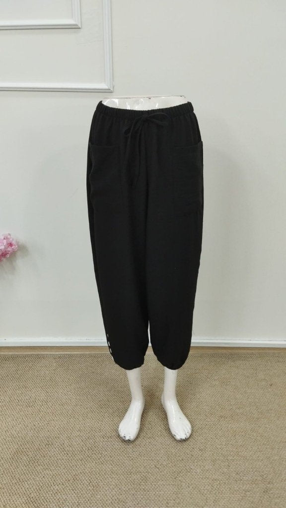 Pantaloni damă cu talie elastică și șnur de strângere, 34632