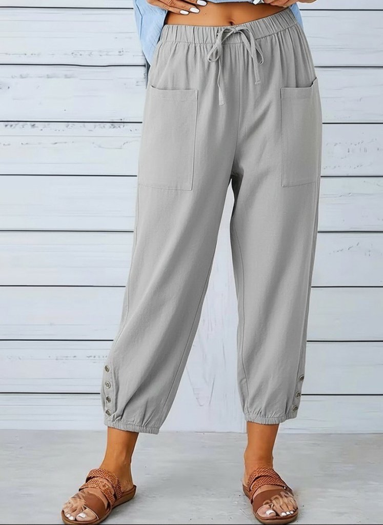 Pantaloni damă cu talie elastică și șnur de reținere, 34633