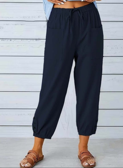 Kadın Beli Lastikli Bağcıklı Düğme Detaylı Pantolon , 34634