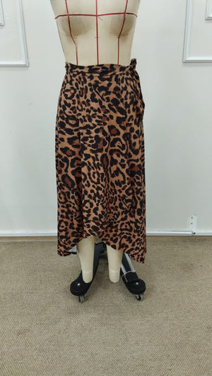 Kadın önden Bağlamalı Leopar Desenli Süprem Uzun Etek , 31619