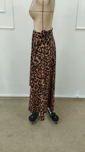 Kadın önden Bağlamalı Leopar Desenli Süprem Uzun Etek , 31619