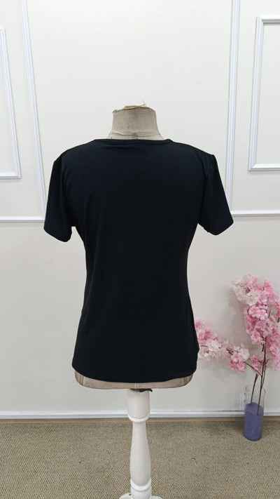 Bluza din viscon cu mânecă scurtă, guler rotund, croial asimetric cu detalii, 36636