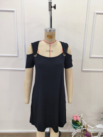 Women's Short Sleeve Off-Shoulder Mini Viscose Dress with Birdseye Detail, 31723