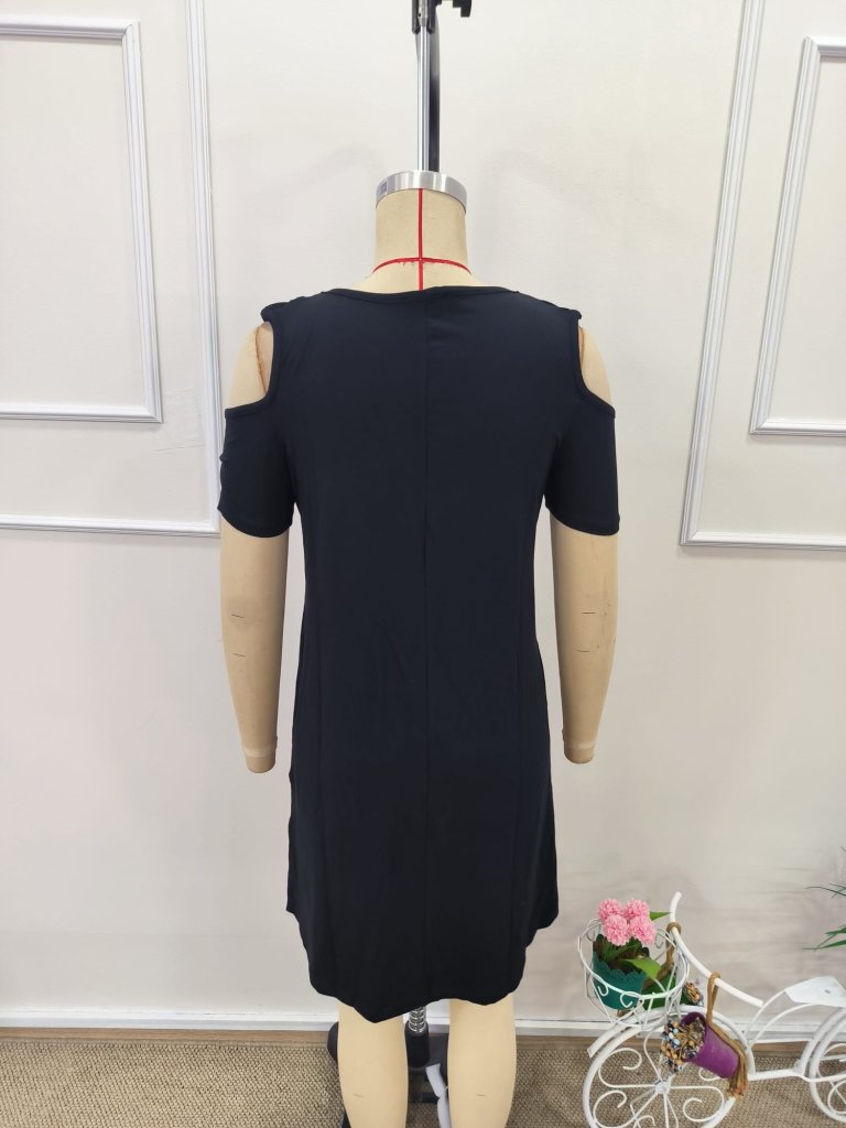 Women's Short Sleeve Off-Shoulder Mini Viscose Dress with Birdseye Detail, 31723