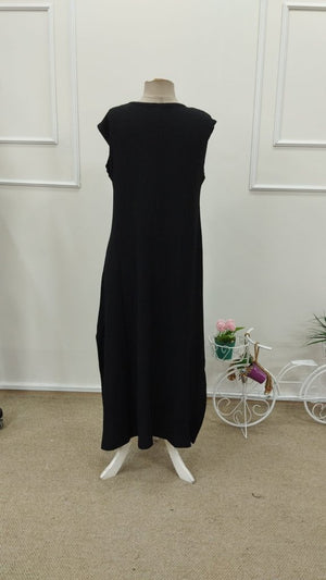 Rochie lungă cu bretele, decolteu în V și crăpături laterale, model creț, 31720