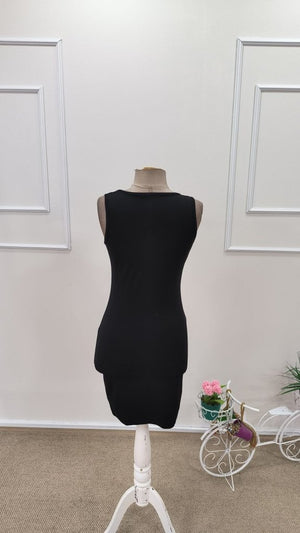 Rochie scurtă de damă, cu guler rotund și bretele, model scufundat, cu bust jos, 31771