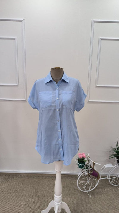 Women's Short Sleeve Collared Button-Up Shirt, 31792