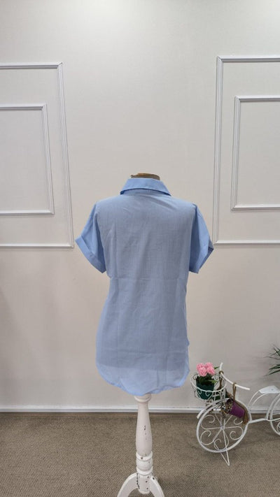 Women's Short Sleeve Collared Button-Up Shirt, 31792