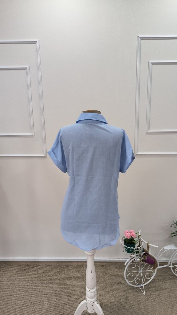 Women's Short Sleeve Collared Button-Up Shirt, 31792