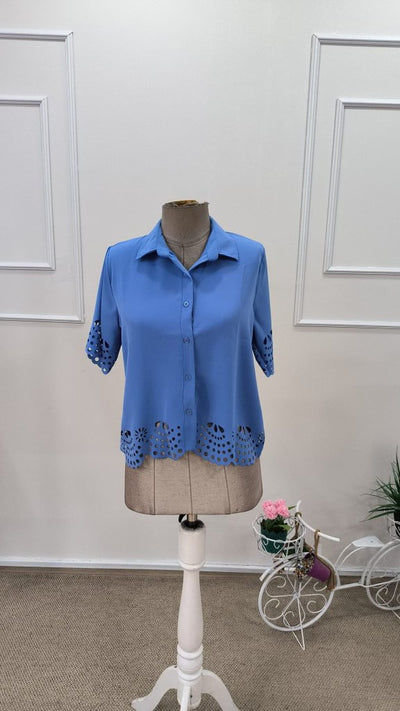 Women's Short Sleeve Collared Button-Front Dubai Shirt Blouse, 31795