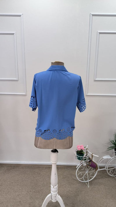 Women's Short Sleeve Collared Button-Front Dubai Shirt Blouse, 31795