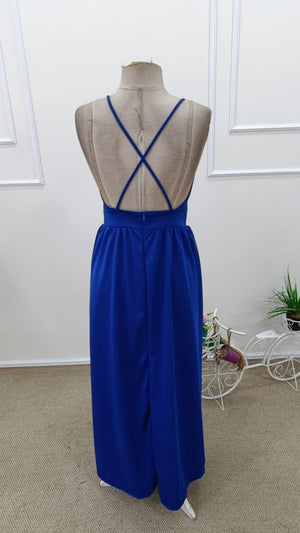 Rochie lungă pentru femei, cu bretele, înfășurate în jurul mânecii și crăpături, confecționată din crepe nativ, 31807