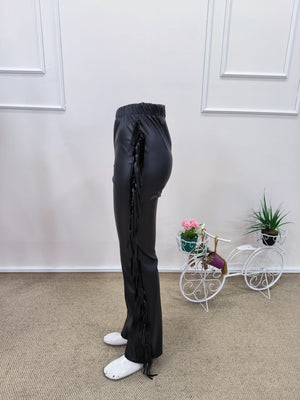 Pantaloni din piele cu talie înaltă pentru femei, cu franjuri laterale, 31811