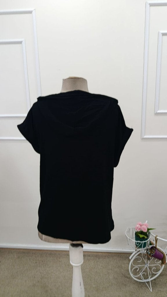 Kadın Kısa Kollu Kapşonlu Bağcıklı Viskon Bluz , 31816