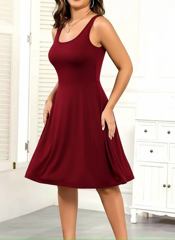 Rochie mini de damă cu guler rotund și bretele, model scuba, cu pantaloni scurți, 31826