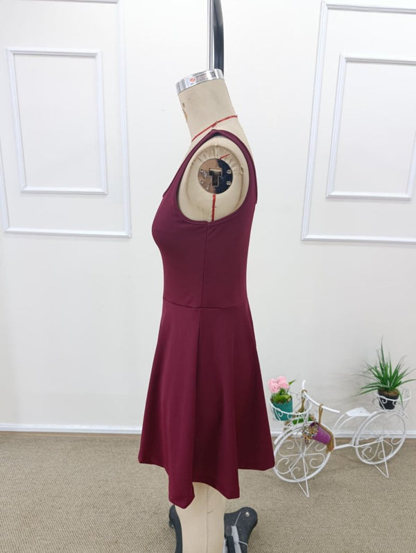 Rochie mini de damă cu guler rotund și bretele, model scuba, cu pantaloni scurți, 31826